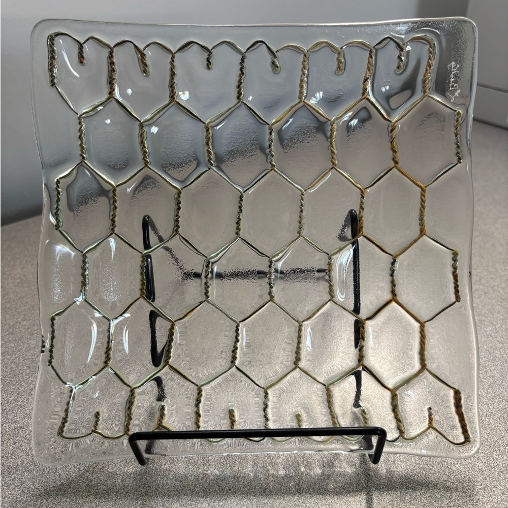 Chicken Wire Signed Square Glass Dish